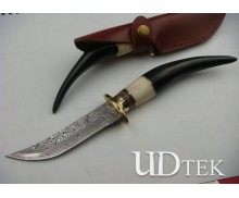 OEM Ox horn/Camel Bone/Brass handle Damascus Steel fixed Collection Knife UDTEK01280